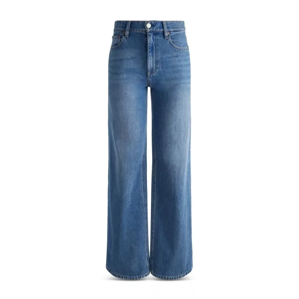 Alice and Olivia Women Avery Blue Denim Weezy High Rise Wide Leg Jeans Size 25